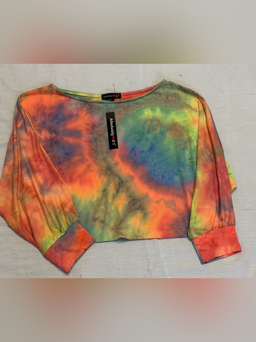 Absolutely Tie-Dye Cropped Top Size Large Orange Green Blue Balloon Sleeve